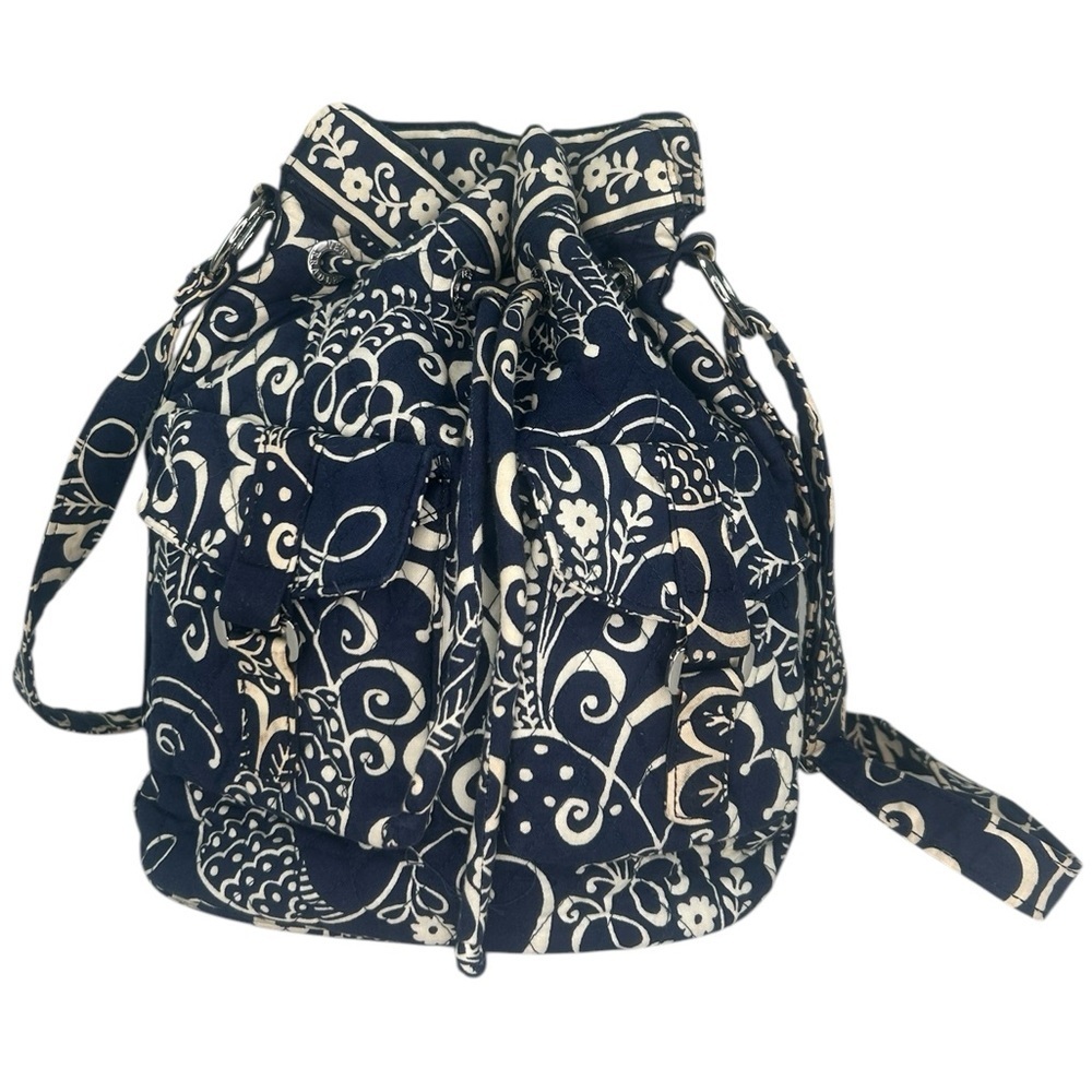 Vera Bradley Emma Bag Twirly Bird Blue White Bucket Drawstring Crossbody Tote